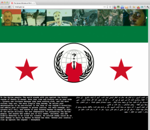 Image de la home du site de la Défense, après le hack